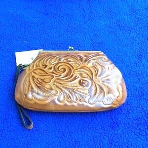 Patricia Nash Womens Burnished Tooled Clutch Wristlet Wallet 9" x 6". NWT